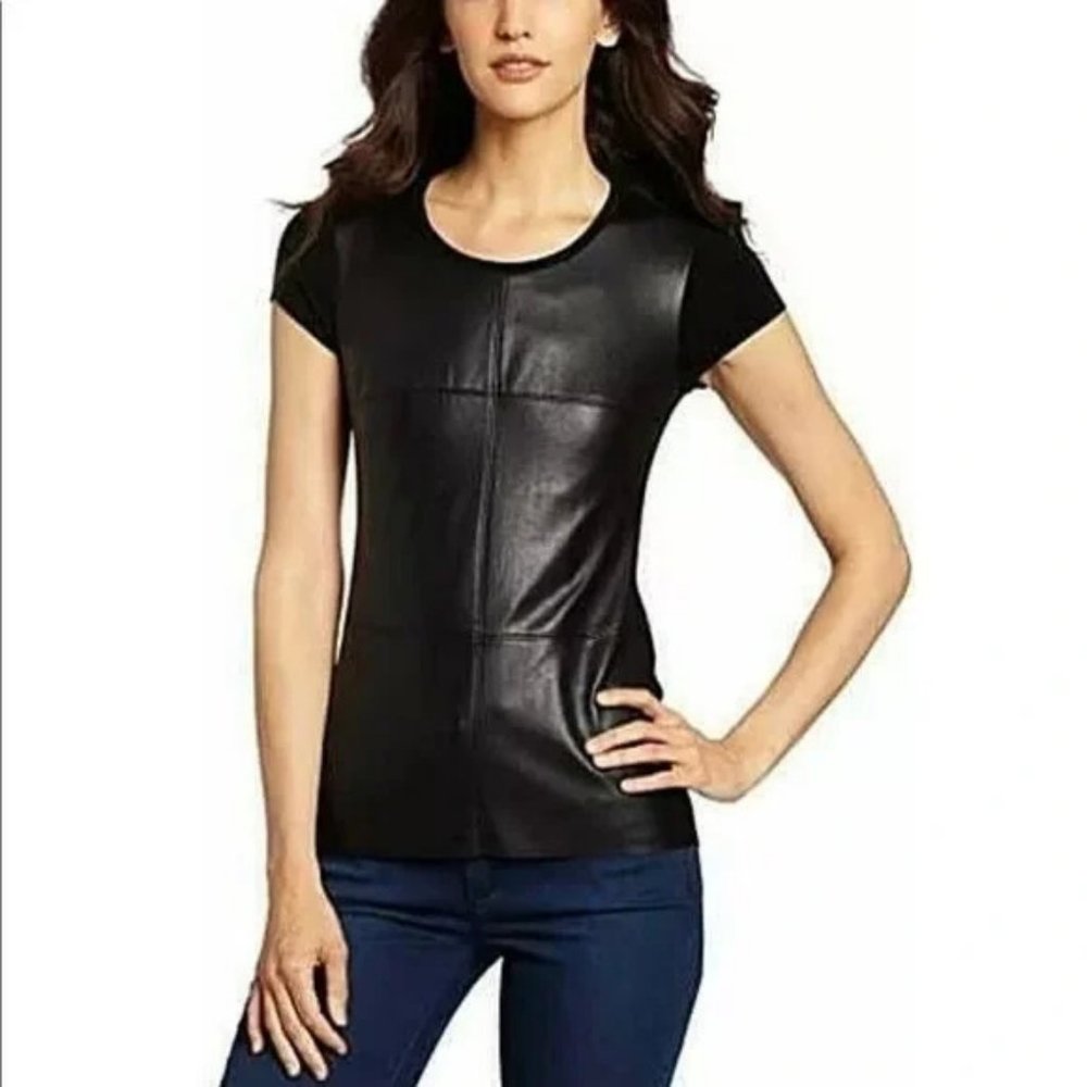 Bailey 44 Black Faux Leather Panel Muscle Tee